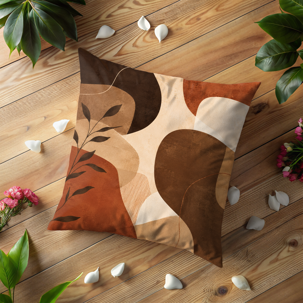 Abstract Boho Leaf Pillow Cover | Earth Tone Modern Art | Minimalist Decor