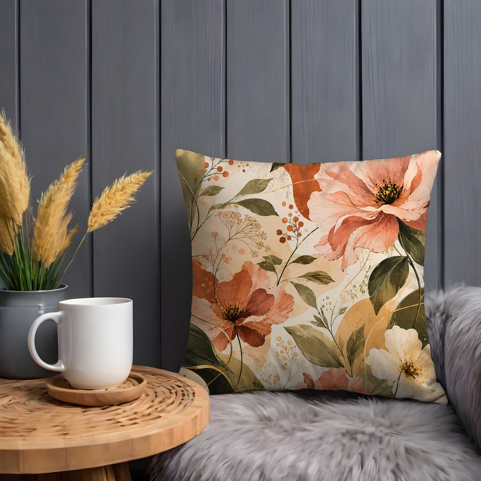 Watercolor Floral Pillow Cover | Boho Flower Art | Elegant Decor