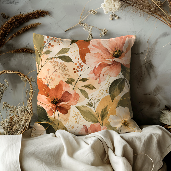 Watercolor Floral Pillow Cover – Boho Flower Art | Elegant Decor