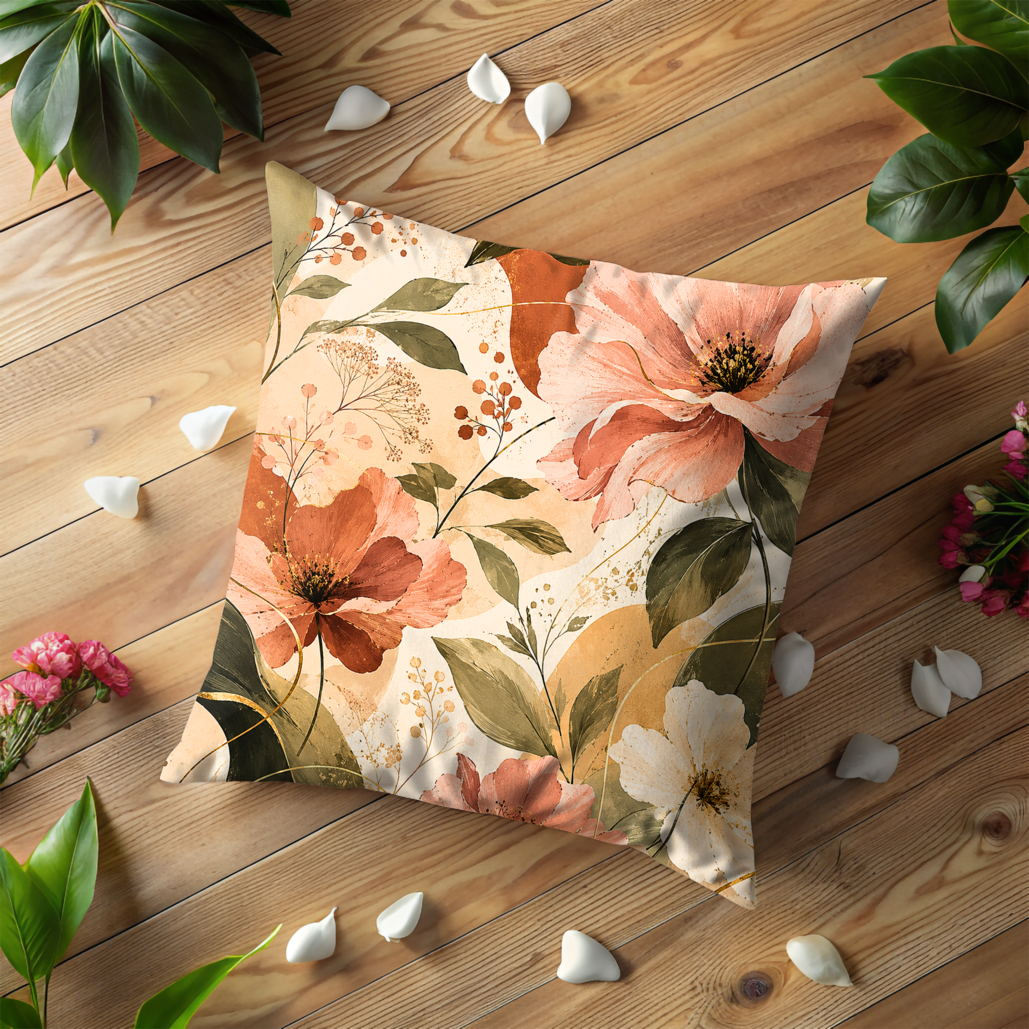 Watercolor Floral Pillow Cover | Boho Flower Art | Elegant Decor