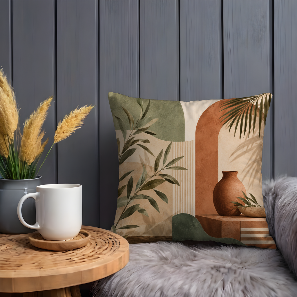 Terracotta Leaves Pillow Cover | Modern Botanical Art | Earthy Decor
