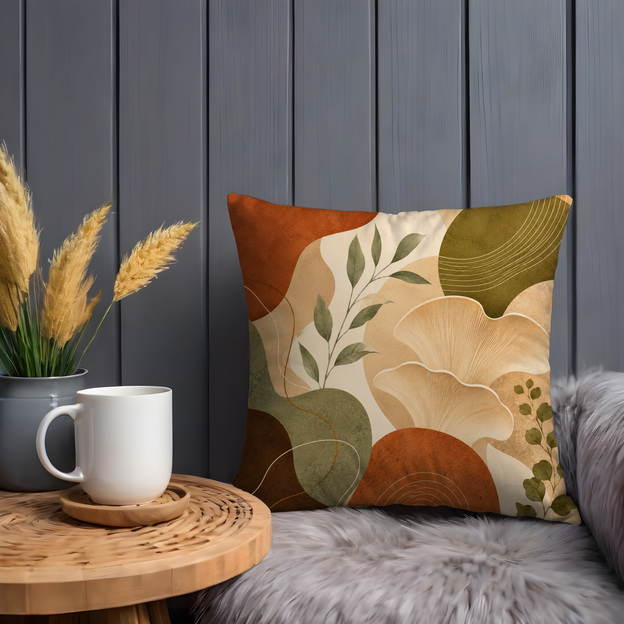 Abstract Boho Ginkgo Pillow Cover | Earth Tone Botanical Art | Modern Decor