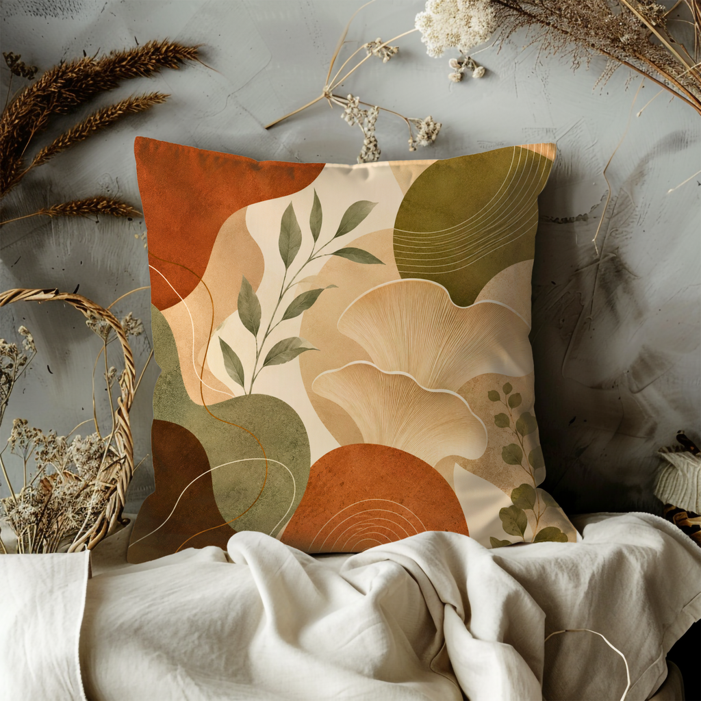 Abstract Boho Ginkgo Pillow Cover | Earth Tone Botanical Art | Modern Decor