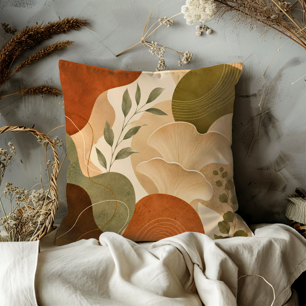 Abstract Boho Ginkgo Pillow Cover – Earth Tone Botanical Art | Modern Decor