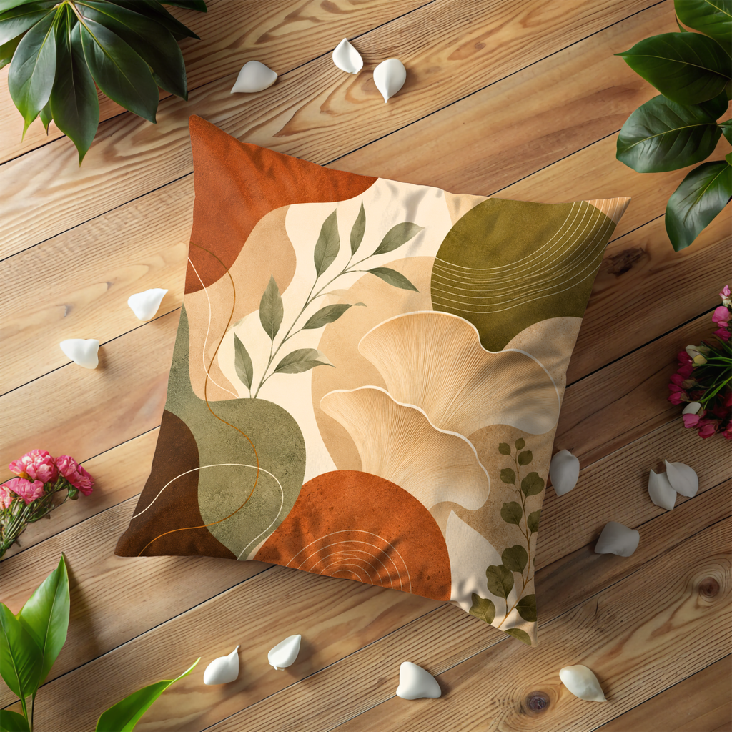 Abstract Boho Ginkgo Pillow Cover | Earth Tone Botanical Art | Modern Decor