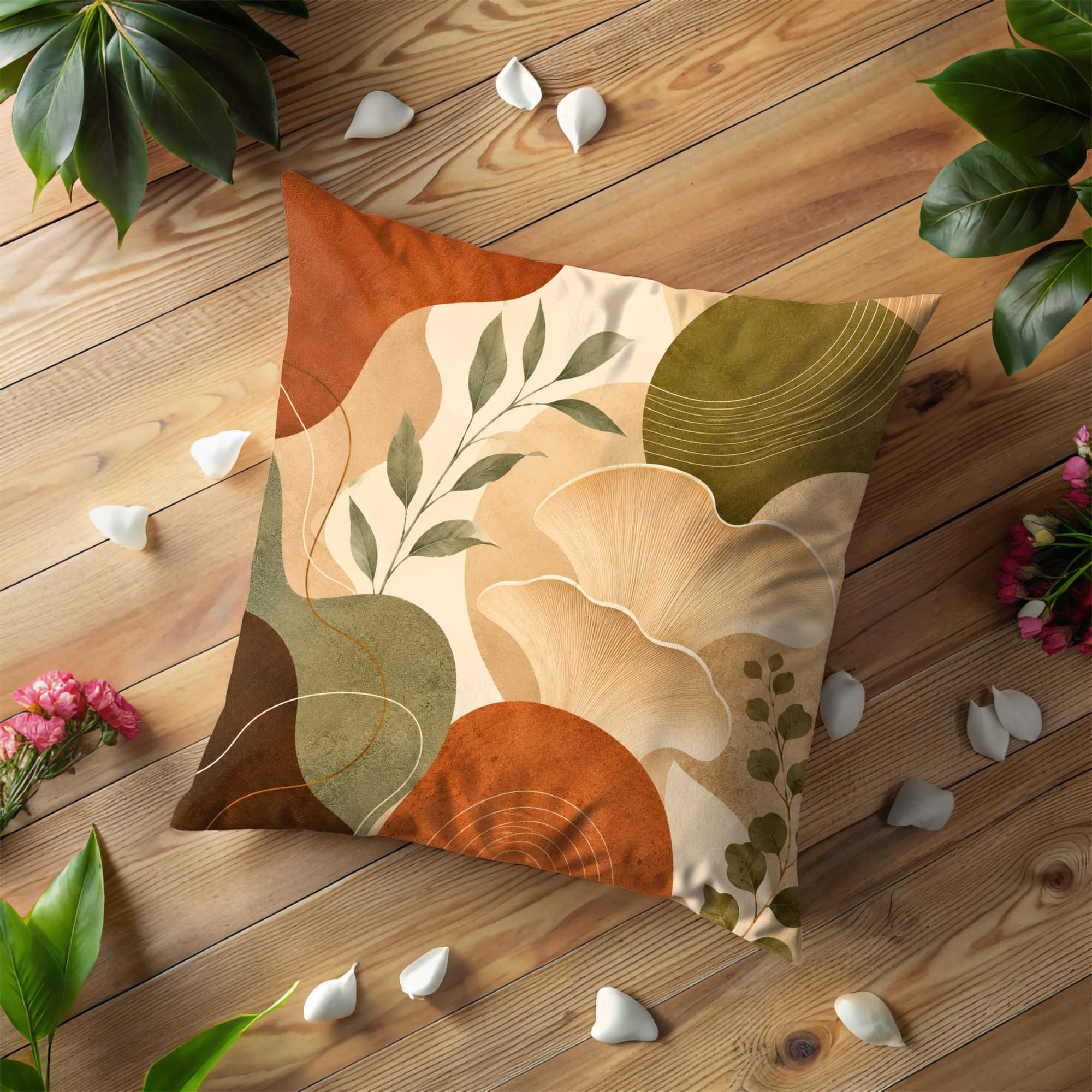 Abstract Boho Ginkgo Pillow Cover | Earth Tone Botanical Art | Modern Decor