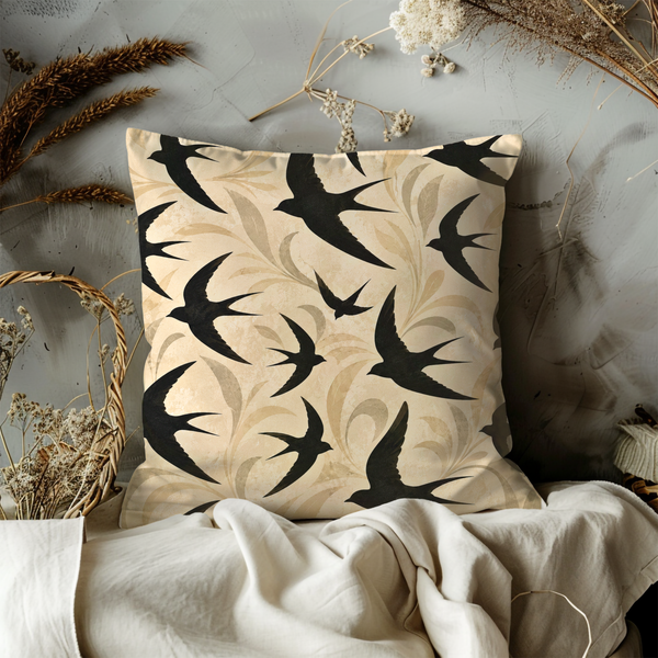 Swallow Birds Pillow Cover – Flying Birds Art | Minimalist Nature Decor