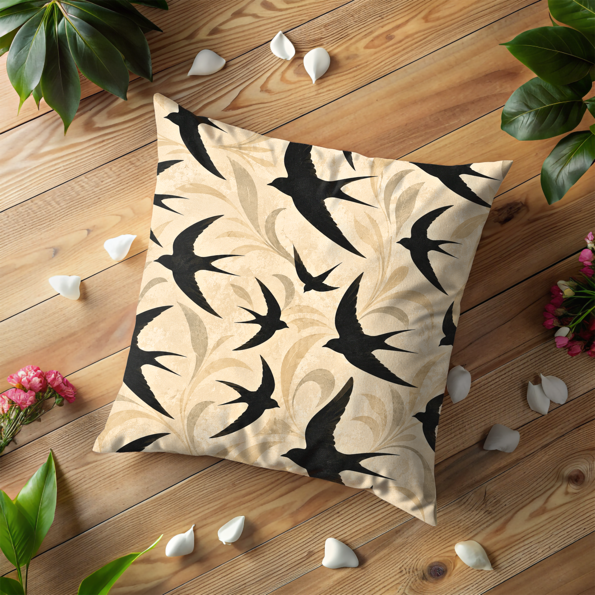 Swallow Birds Pillow Cover | Flying Birds Art | Minimalist Nature Decor