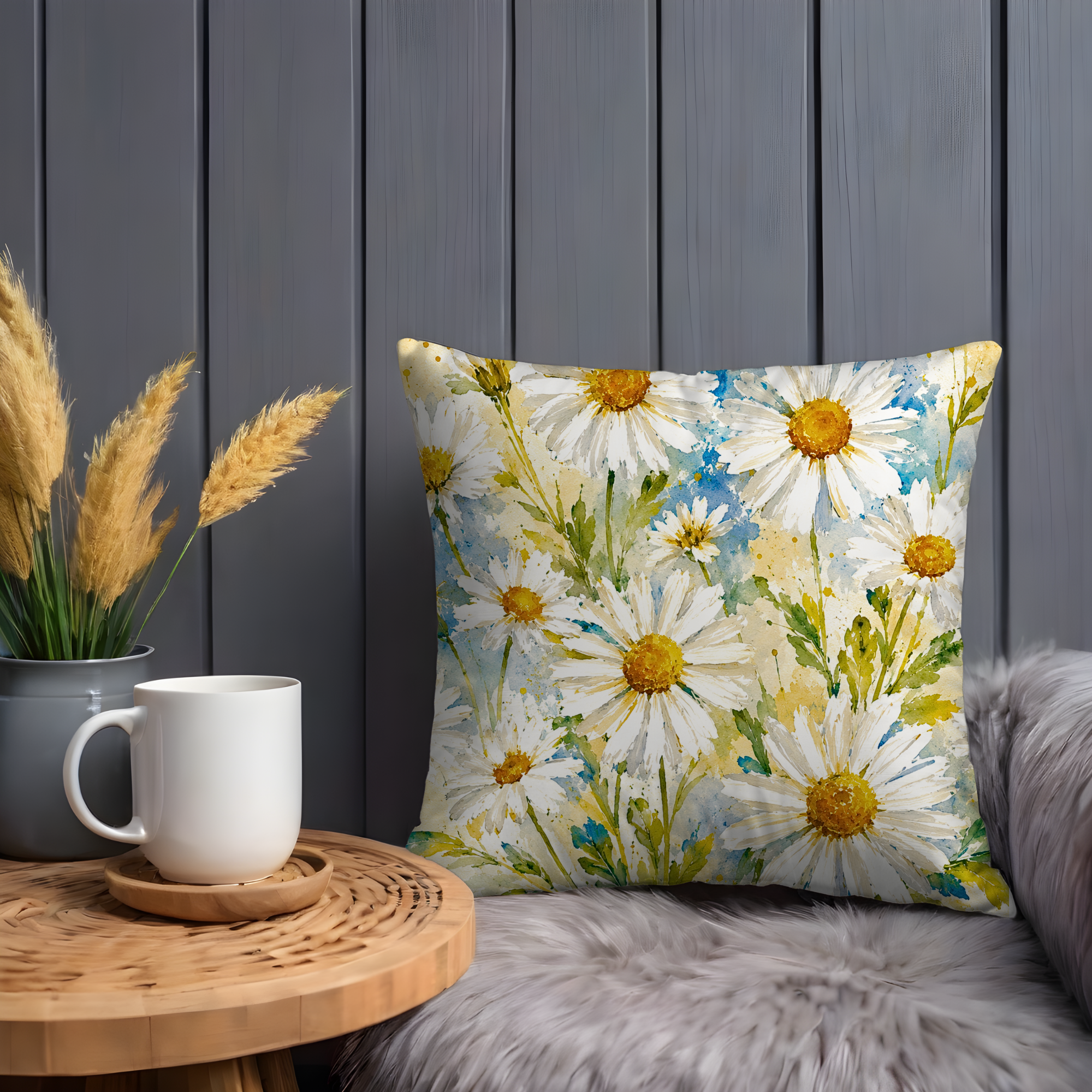 Watercolor Daisies Pillow Cover | Fresh Floral Art | Boho Decor