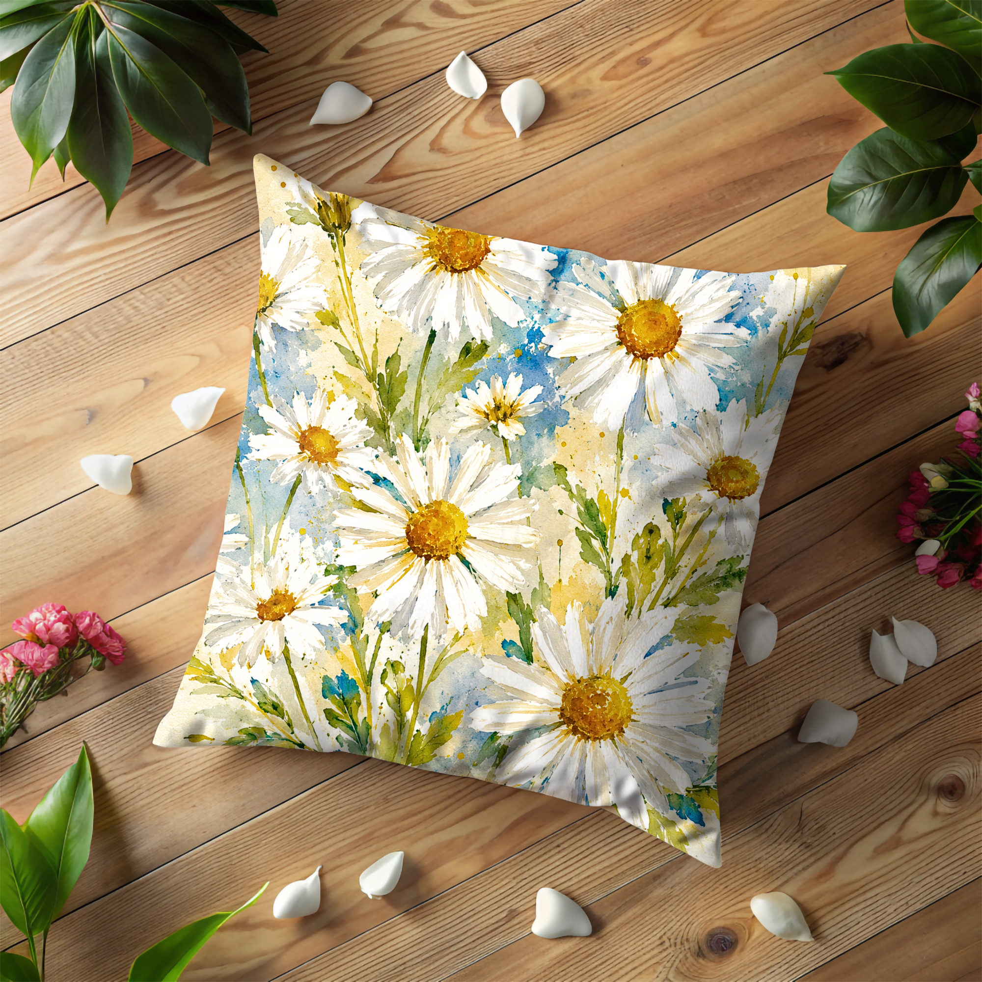 Watercolor Daisies Pillow Cover | Fresh Floral Art | Boho Decor