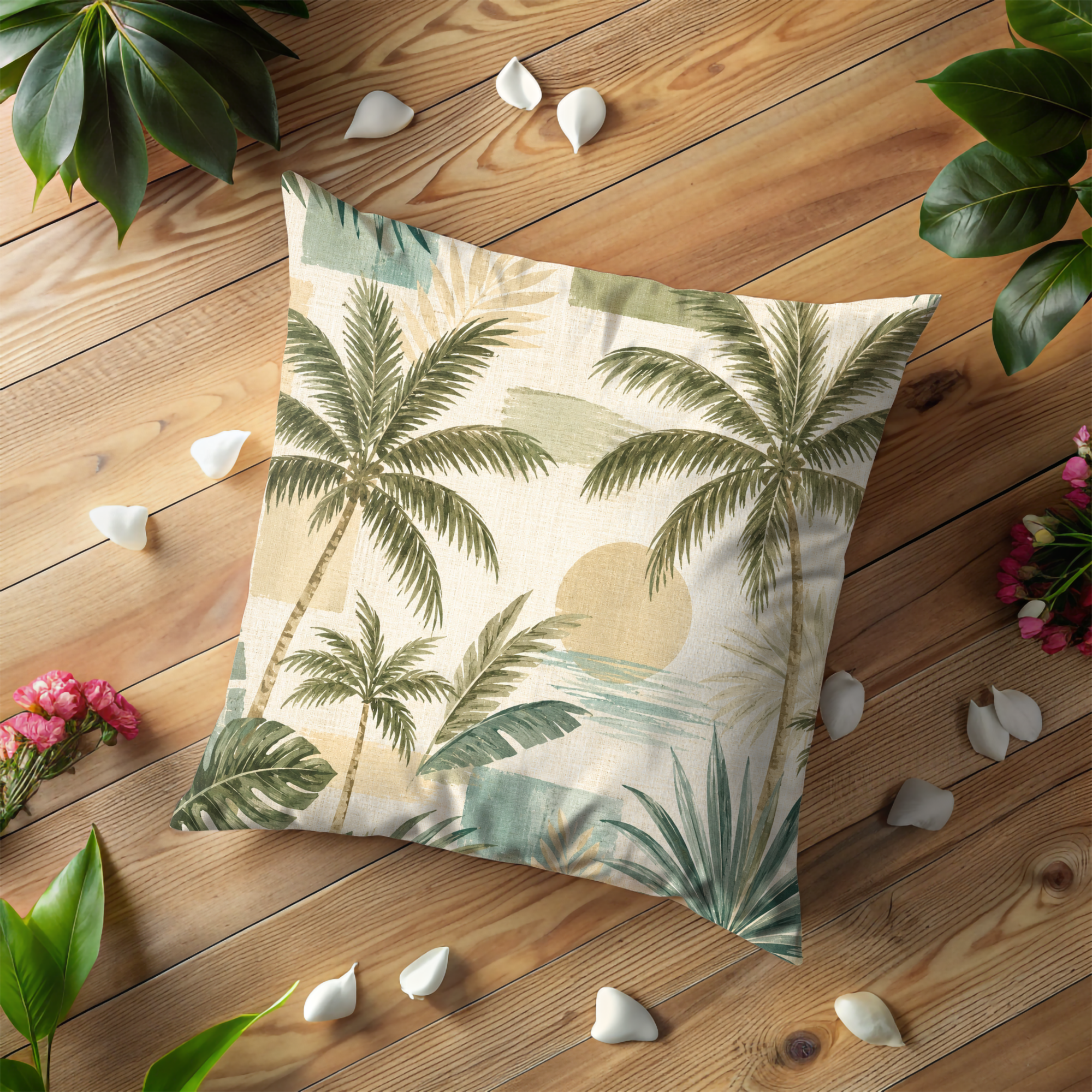 Tropical Palm Pillow Cover | Sunset Beach Art | Coastal Decor