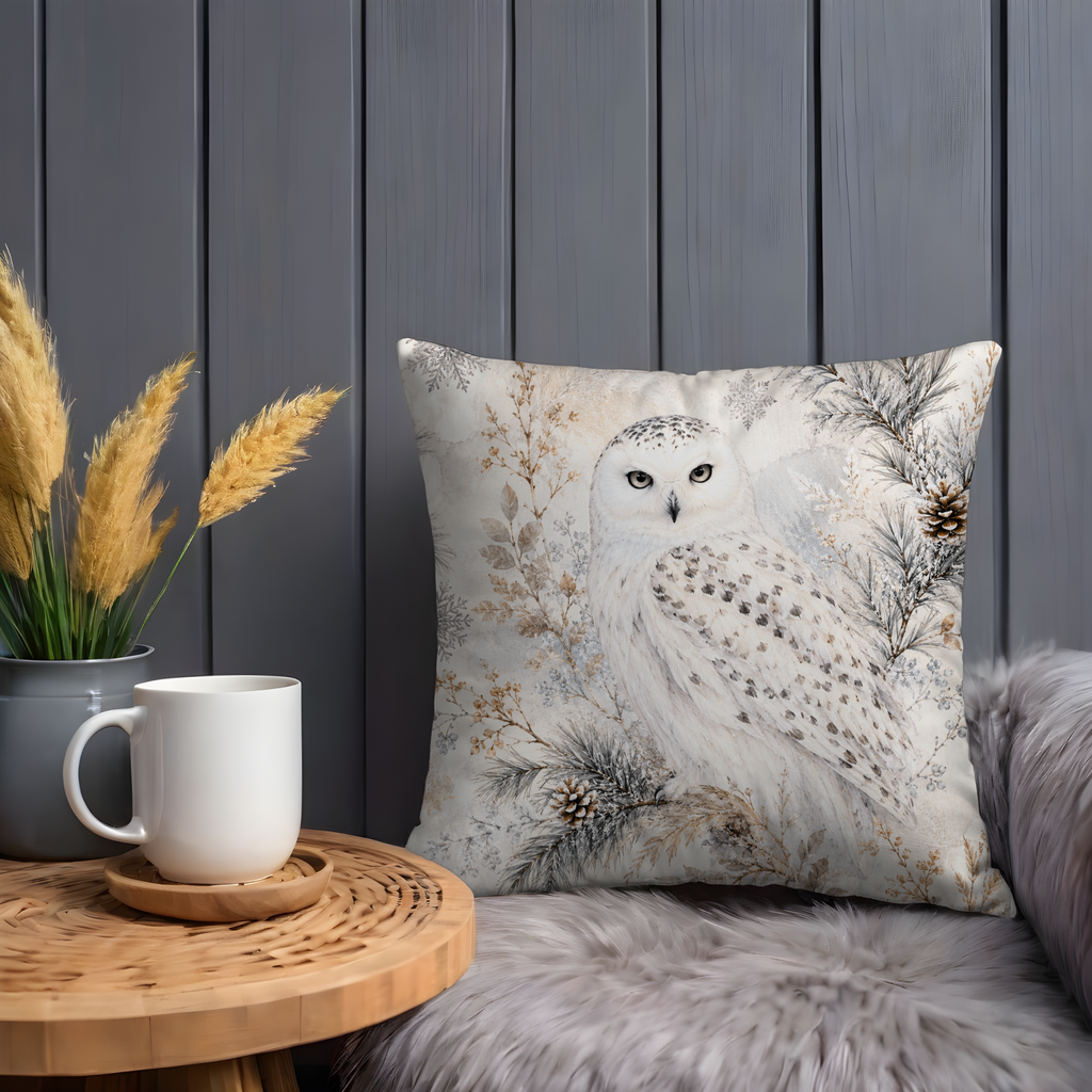 Snowy Owl Winter Pillow Cover | Elegant Wildlife Art | Winter Decor