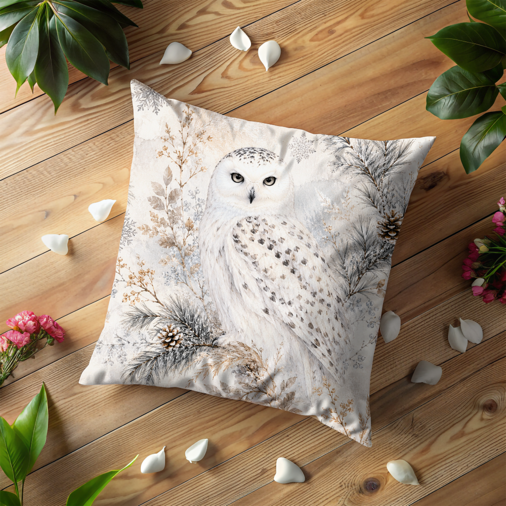 Snowy Owl Winter Pillow Cover | Elegant Wildlife Art | Winter Decor