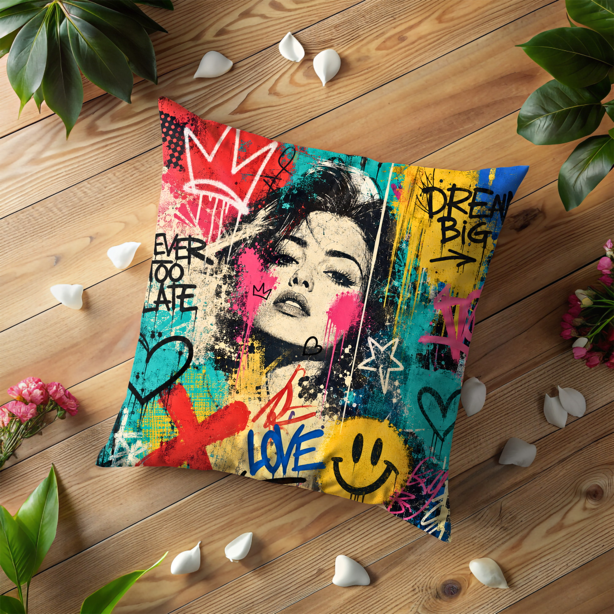Graffiti Girl Pillow Cover | Urban Street Art | Bold Colorful Decor