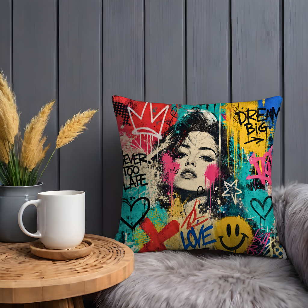 Graffiti Girl Pillow Cover | Urban Street Art | Bold Colorful Decor