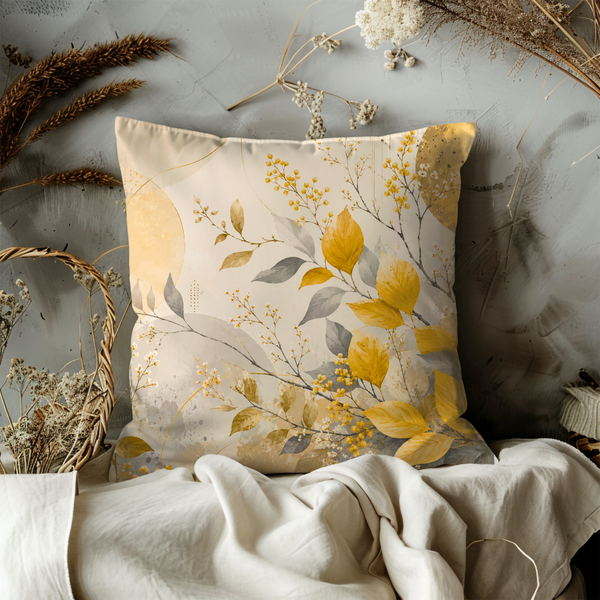 Golden Leaves Abstract Pillow Cover – Boho Botanical Art | Elegant Decor