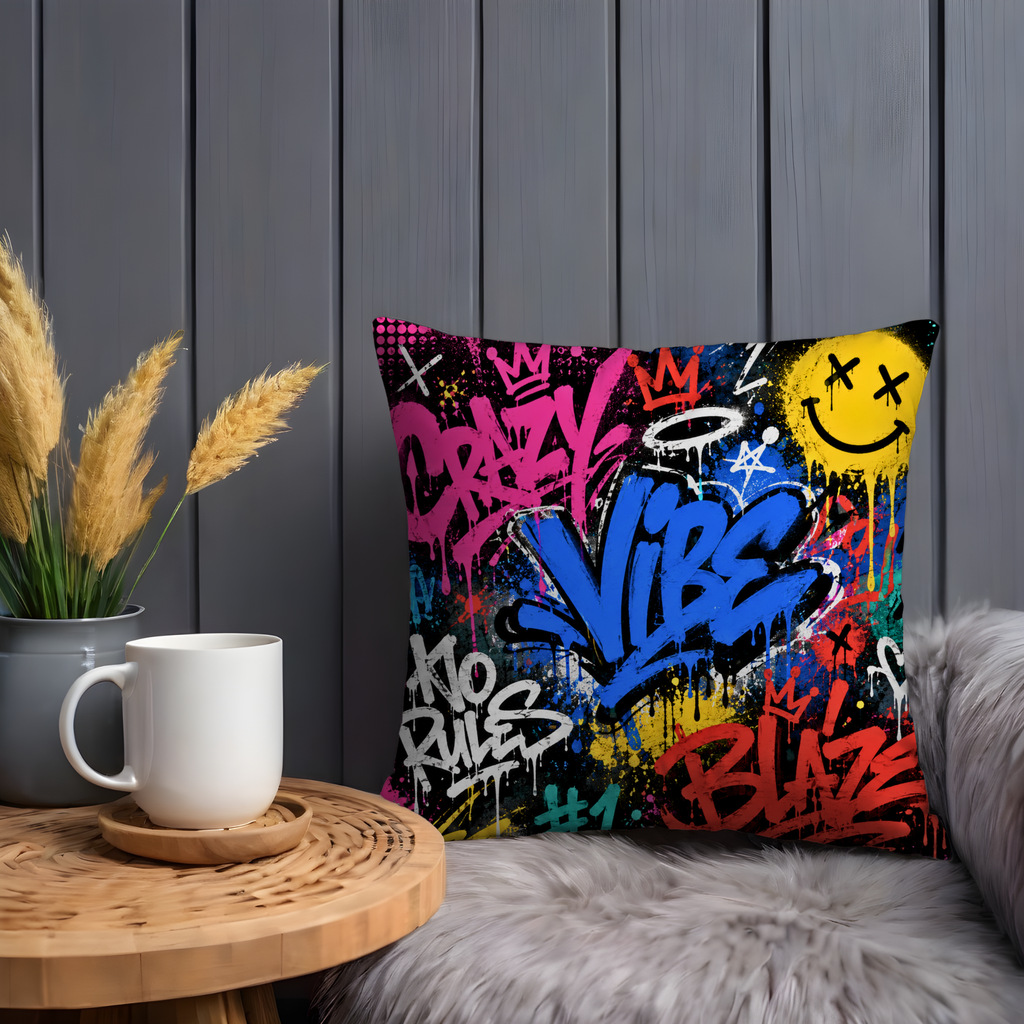 Graffiti Pillow Case| Crazy Vibes Pillow Cover | Urban Graffiti Art
