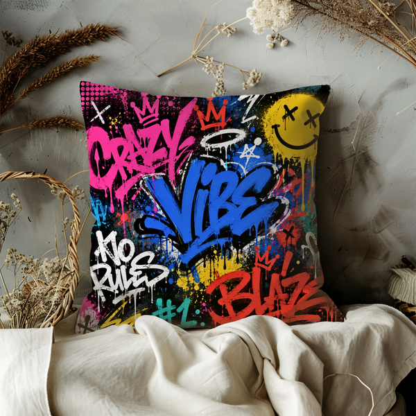 Graffiti Pillow Cover – Crazy Vibes  | Urban Graffiti Art