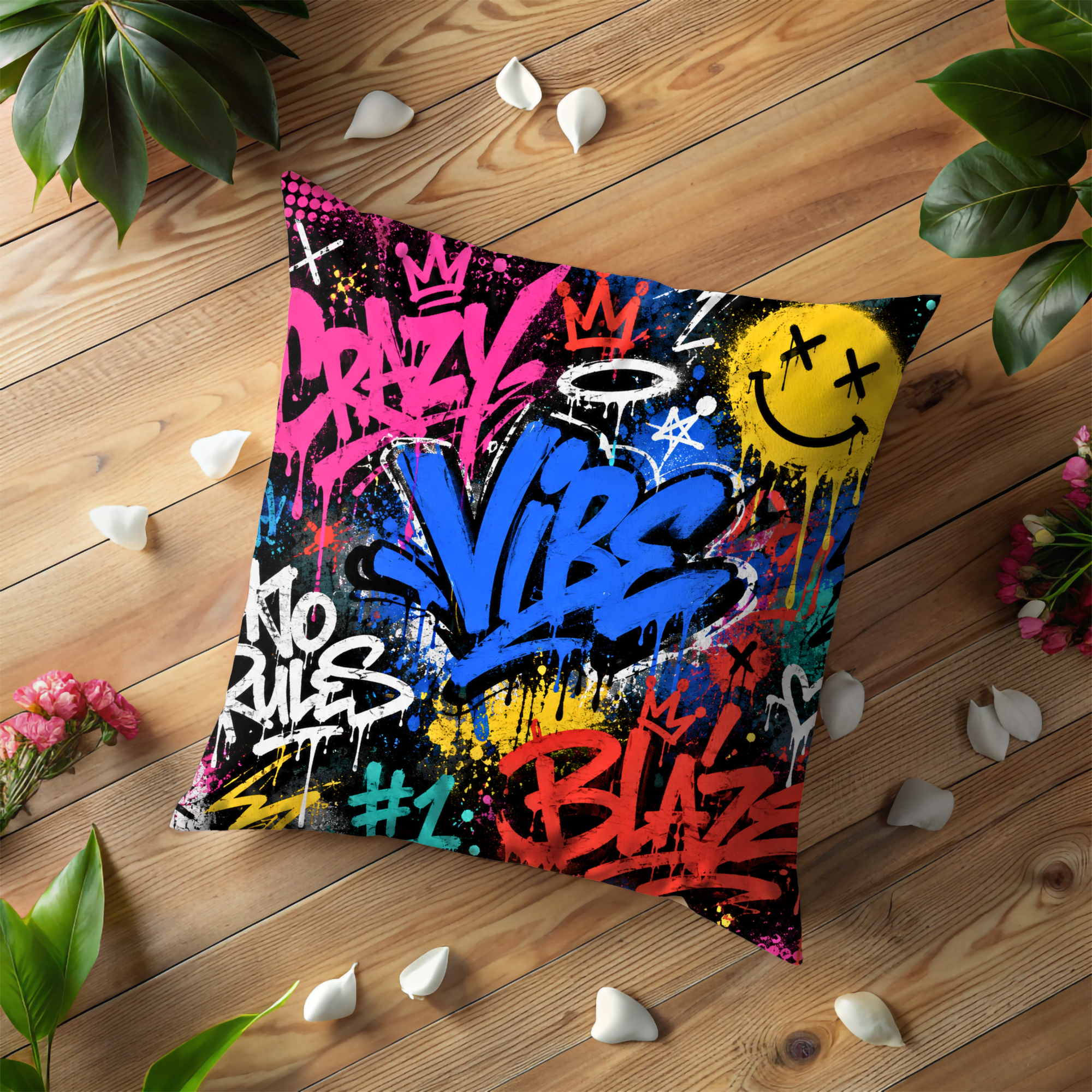 Graffiti Pillow Case| Crazy Vibes Pillow Cover | Urban Graffiti Art