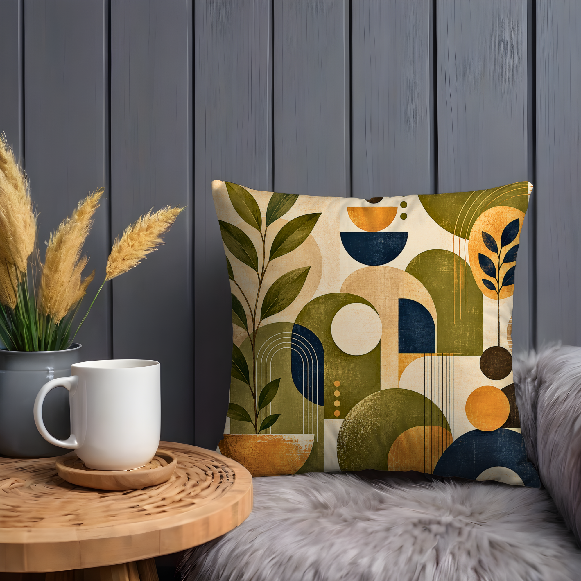 Abstract Geometric Pillow Cover | Modern Botanical Art | Earthy Decor