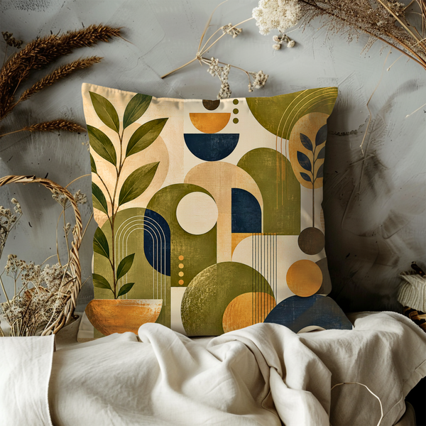 Abstract Geometric Pillow Cover – Modern Botanical Art | Earthy Decor