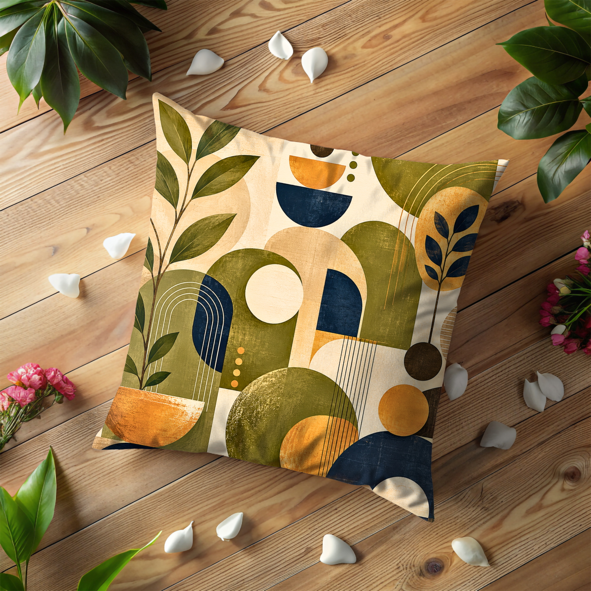 Abstract Geometric Pillow Cover | Modern Botanical Art | Earthy Decor