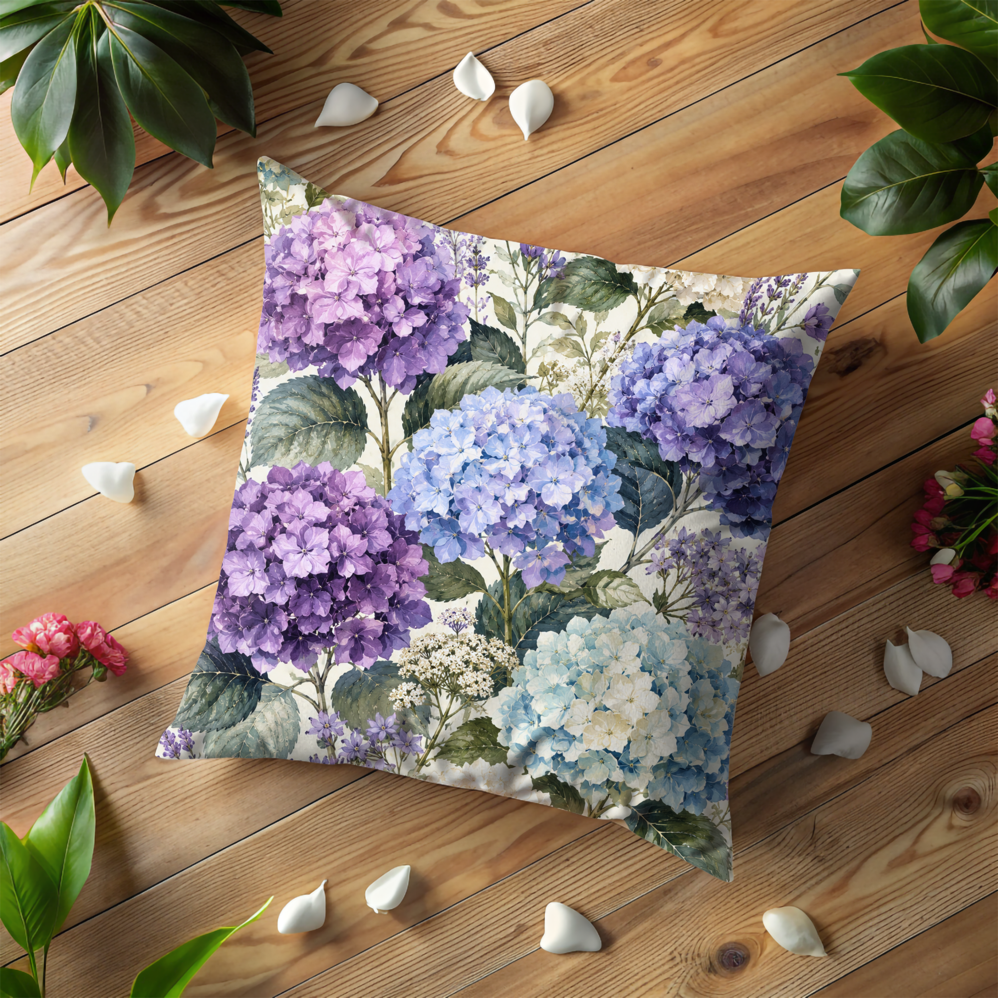 Purple Hydrangea Pillow Cover | Watercolor Floral Art | Elegant Boho Decor