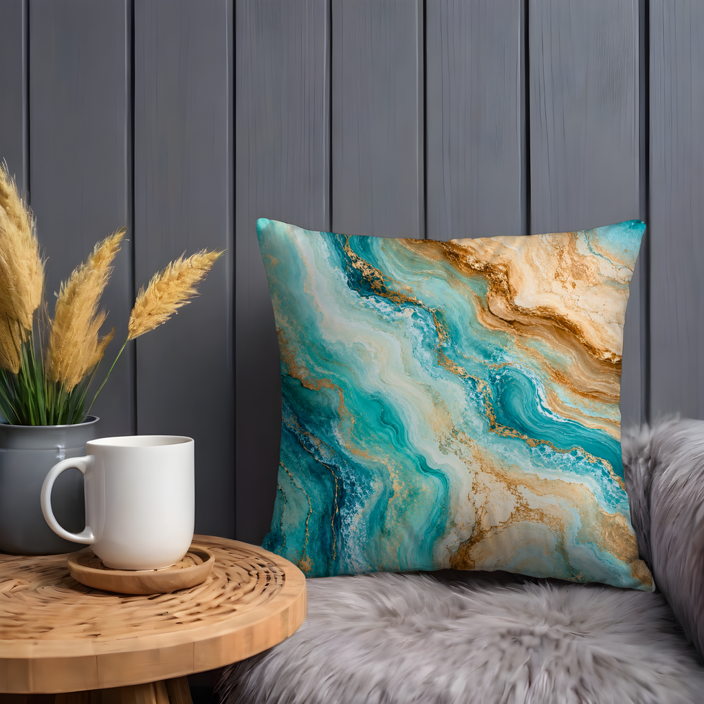 Turquoise Marble Pillow Cover | Abstract Fluid Art | Luxe Modern Decor