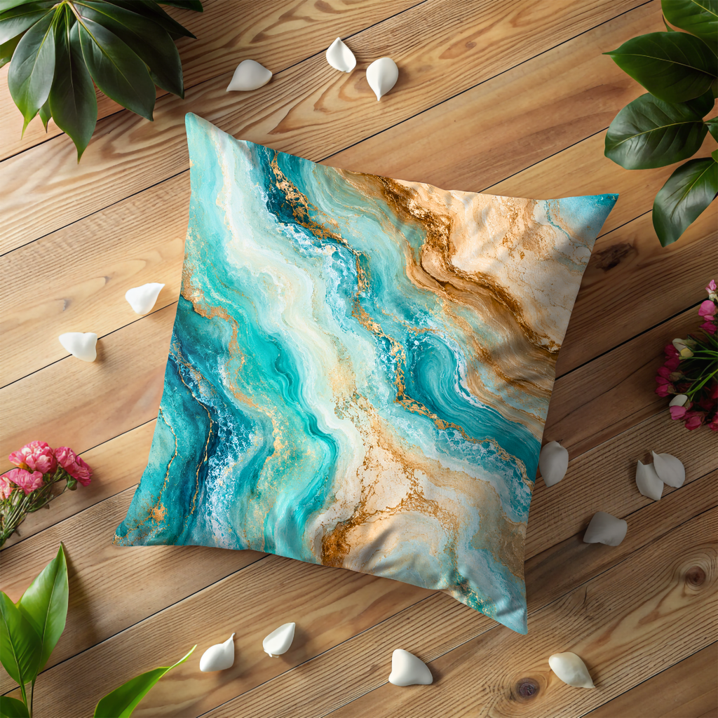 Turquoise Marble Pillow Cover | Abstract Fluid Art | Luxe Modern Decor