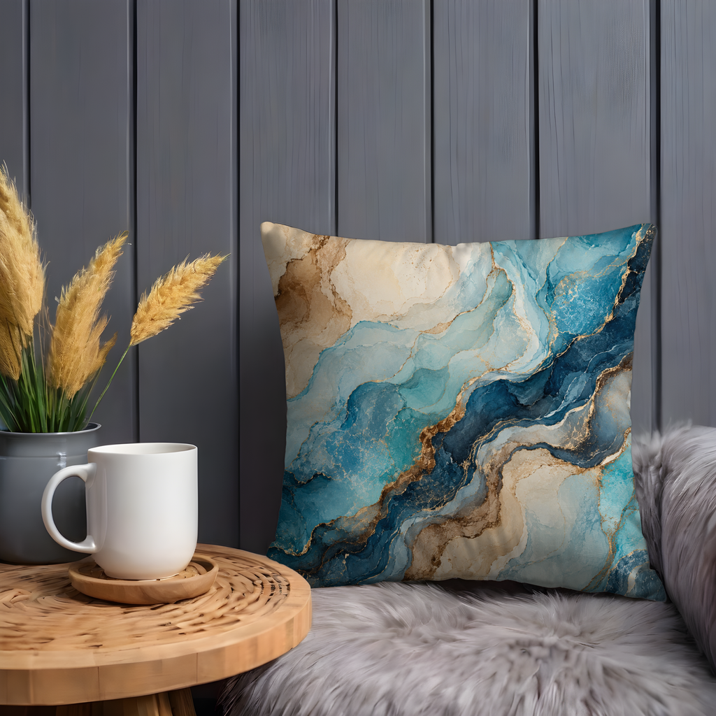Blue Gold Marble Pillow Cover | Abstract Fluid Art | Luxury Boho Decor