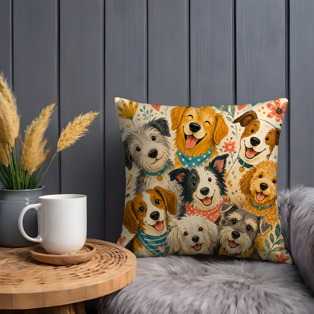 Happy Dogs Pillow Cover | Cute Puppy Art | Fun Pet Decor