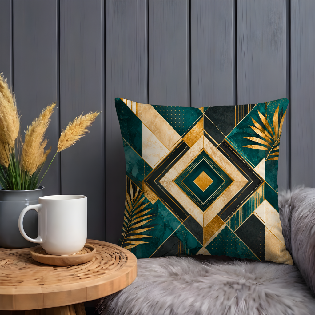 Emerald Gold Geometric Pillow Cover | Art Deco Modern Art | Luxury Boho Decor