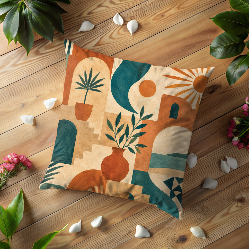 Abstract Plant Pillow Case | Terracotta Geometric Throw Pillow Cover | Modern Boho Decor | Earthy Decor