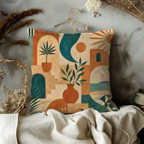 Abstract Plant Pillow Cover – Terracotta Geometric  Cover | Modern Boho Decor | Earthy Decor