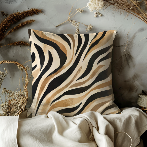 Stylized Zebra Stripe Pillow Cover – Modern Animal Print | Bold Boho Decor