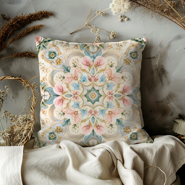 Ornate Floral Mandala Pillow Cover – Elegant Baroque Art | Luxe Decor