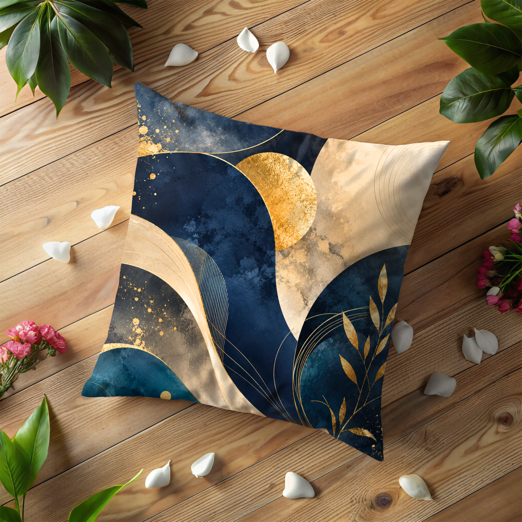 Navy Gold Abstract Pillow Cover | Elegant Fluid Art | Luxe Modern Decor