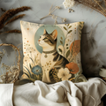 Cat Portrait Pillow Cover | Floral Cat Art | Cute Pet Decor