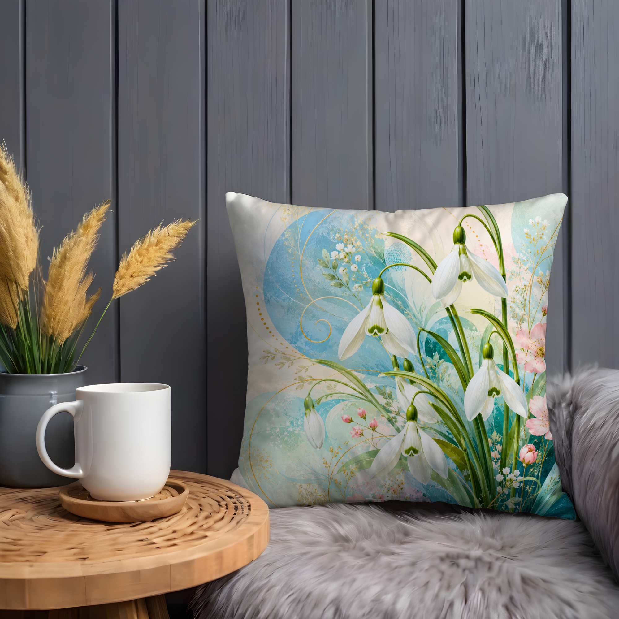 Snowdrop Flower Pillow Cover | Delicate Spring Art | Soft Floral Decor