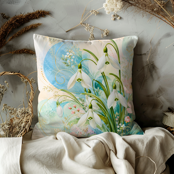 Snowdrop Flower Pillow Cover | Delicate Spring Art | Soft Floral Decor