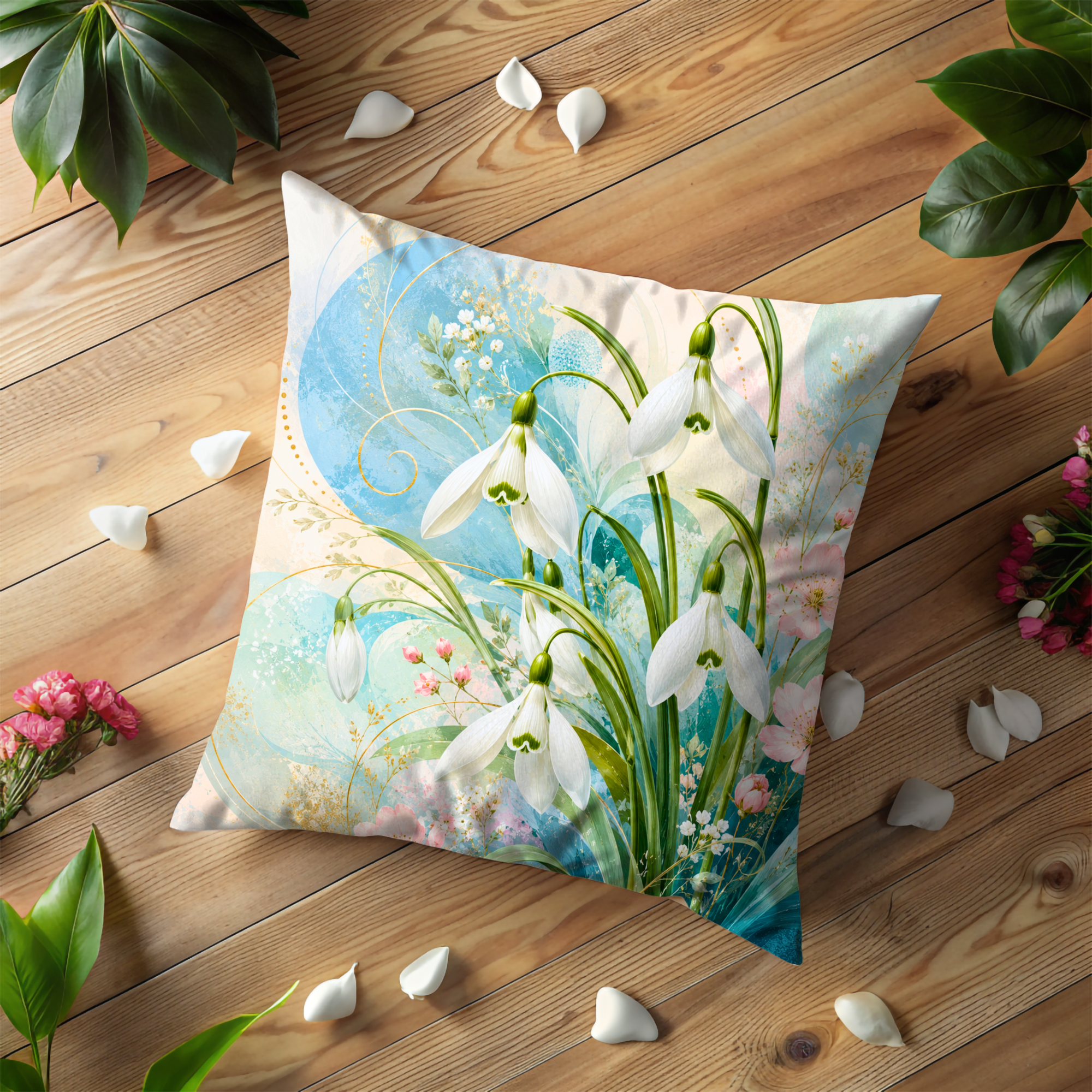 Snowdrop Flower Pillow Cover | Delicate Spring Art | Soft Floral Decor