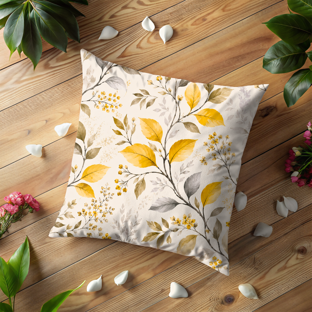 Autumn Leaves Pillow Cover | Yellow Botanical Art | Soft Fall Decor