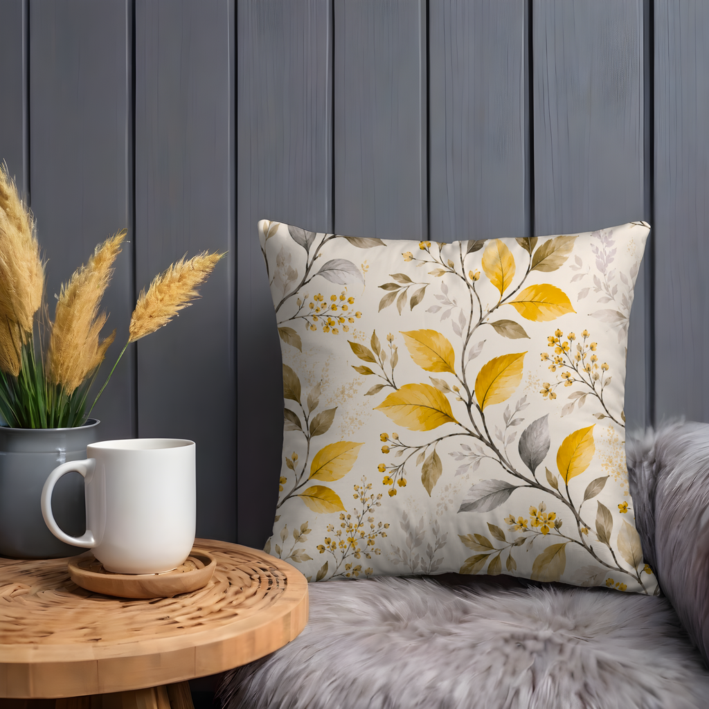 Autumn Leaves Pillow Cover | Yellow Botanical Art | Soft Fall Decor