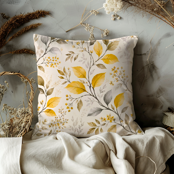 Autumn Leaves Pillow Cover – Yellow Botanical Art | Soft Fall Decor