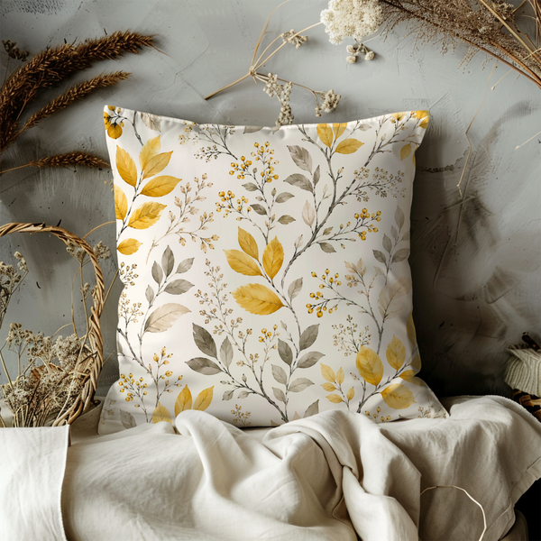 Golden Leaves Botanical Pillow Cover – Elegant Neutral Art | Boho Decor