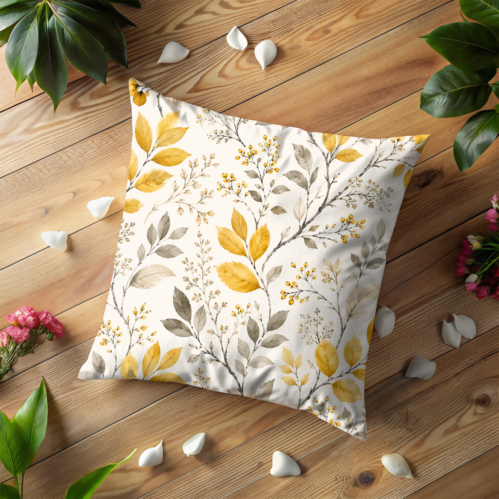 Golden Leaves Botanical Pillow Cover | Elegant Neutral Art | Boho Decor