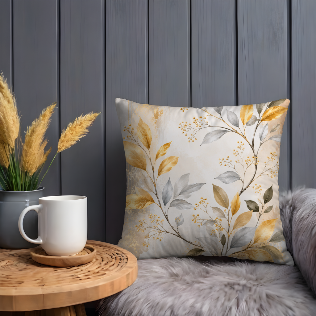 Golden Leaves Pillow Cover | Elegant Botanical Art | Luxe Nature Decor