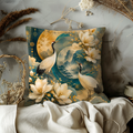 Japanese Crane Pillow Cover | Elegant Oriental Art | Luxe Nature Decor