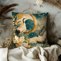 Japanese Crane Lotus Pillow Cover | Oriental Mystical Art | Elegant Decor