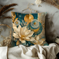 Celestial Floral Pillow Cover | Elegant Moon Art | Luxe Botanical Decor